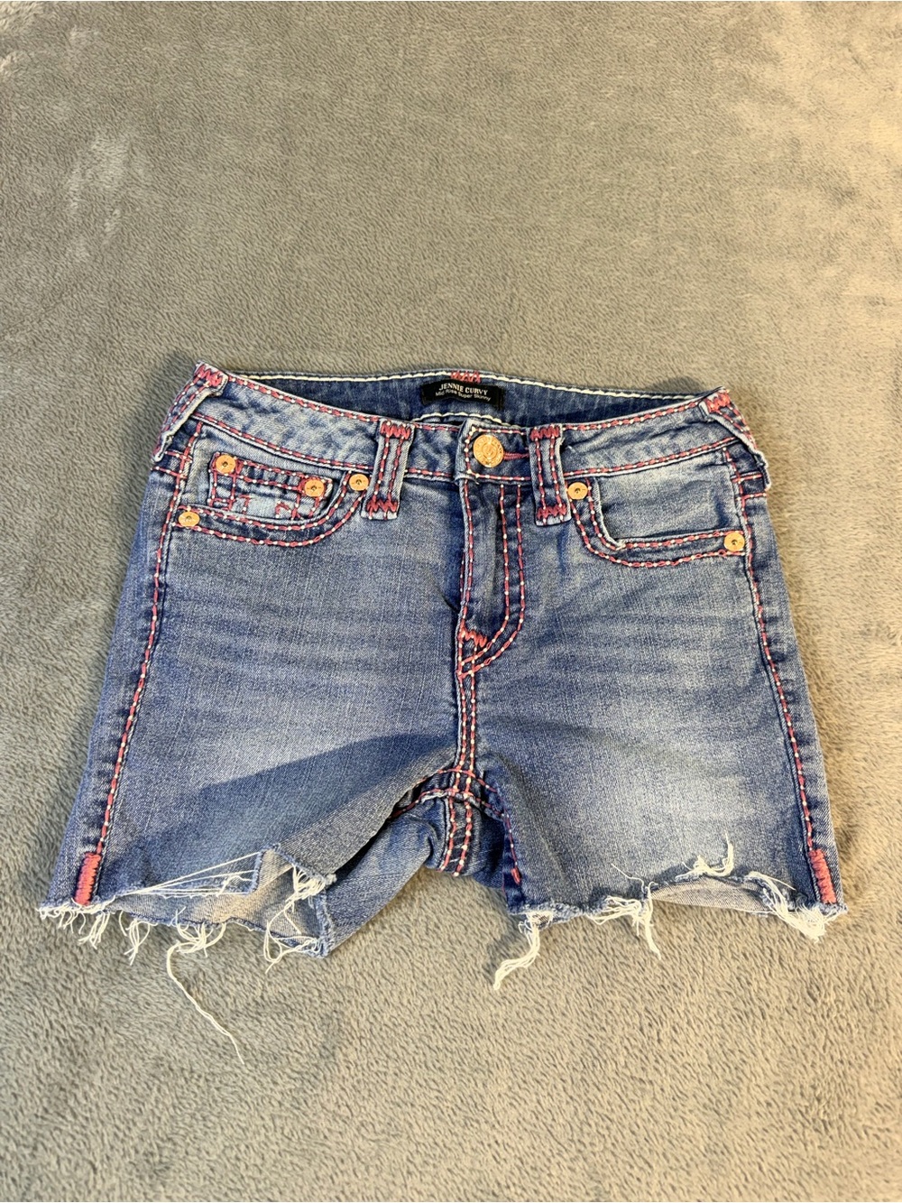 TRUE RELIGION Girl's Super T Pink Stitch Denim Jeans Shorts - Jennie Curvy Sz 25